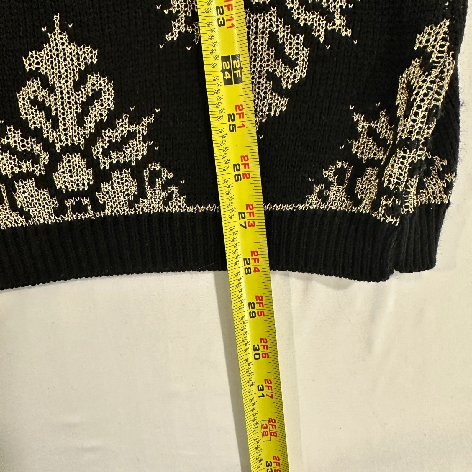 Rose Vintage Sweater Turtleneck Womens XL Black Gold Lurex Knit Intarsia USA 80s