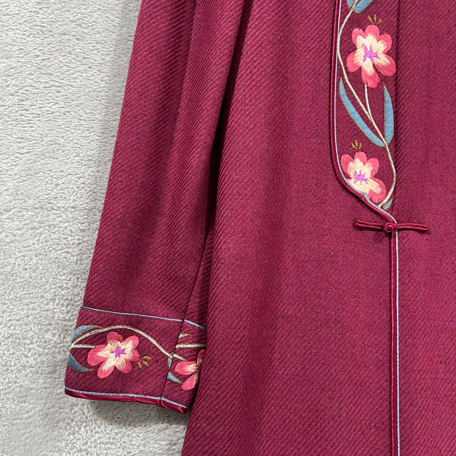 VTG Rare Kaftan Maxi Dress S/M Embroidered Asian Inspired Floral Puff Shoulders