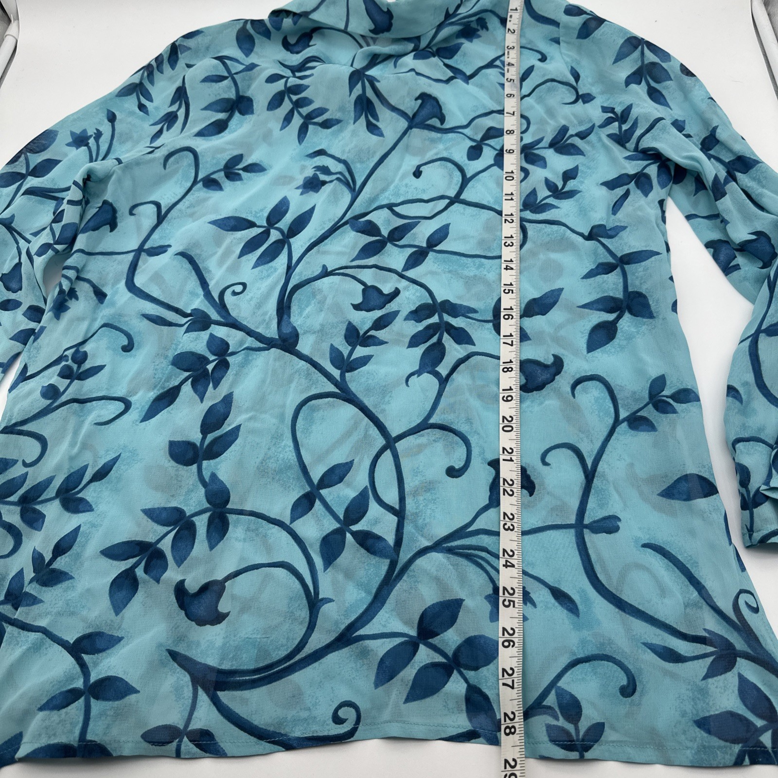 Vtg C.M Shapes Blue Floral Pattern Skirt And Button Down Sheer Top Size 14