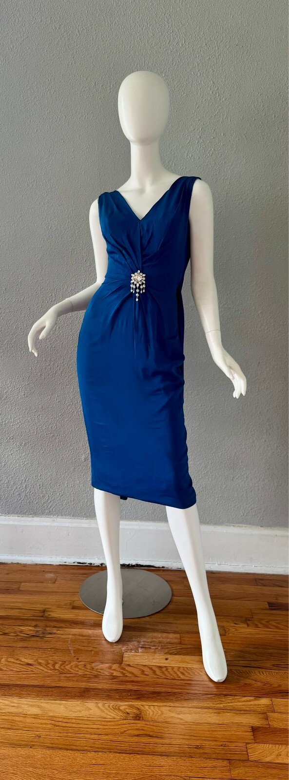 Vintage 50s 60s Blue Glam CEIL CHAPMAN Cocktail Designer Dress XS
