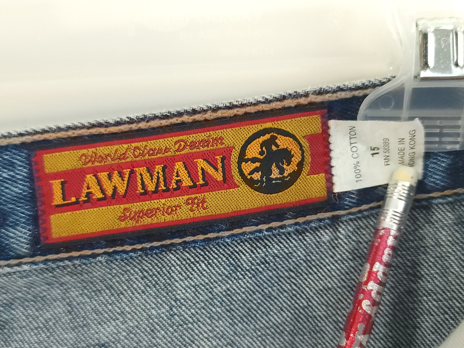 Vtg Lawman Western Jeans Junior’s 15 Blue Denim Distressed Faded Embellished