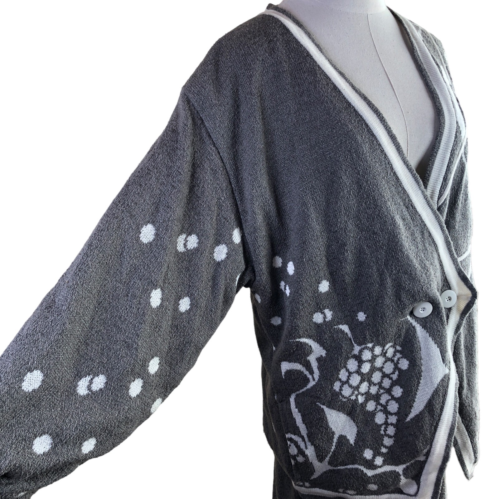 Vintage Austria Skirt Suit Cardigan Womens 8 Gray Cotton Silk Tailored Knit