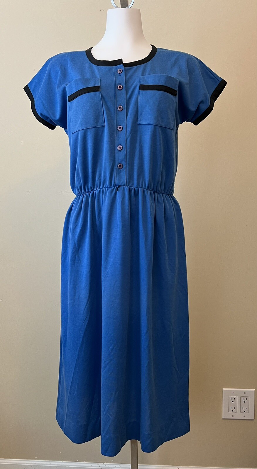 Vintage The Kollection Ltd Blue Short Sleeve Knit Dress