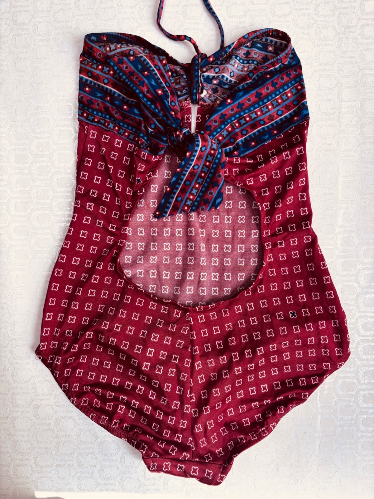 VTG 70’S DISCO BOMBSHELL COLE TERRACOTTA RED&BLUE RUCHED ONE PIECE SWIMSUIT*XS/S