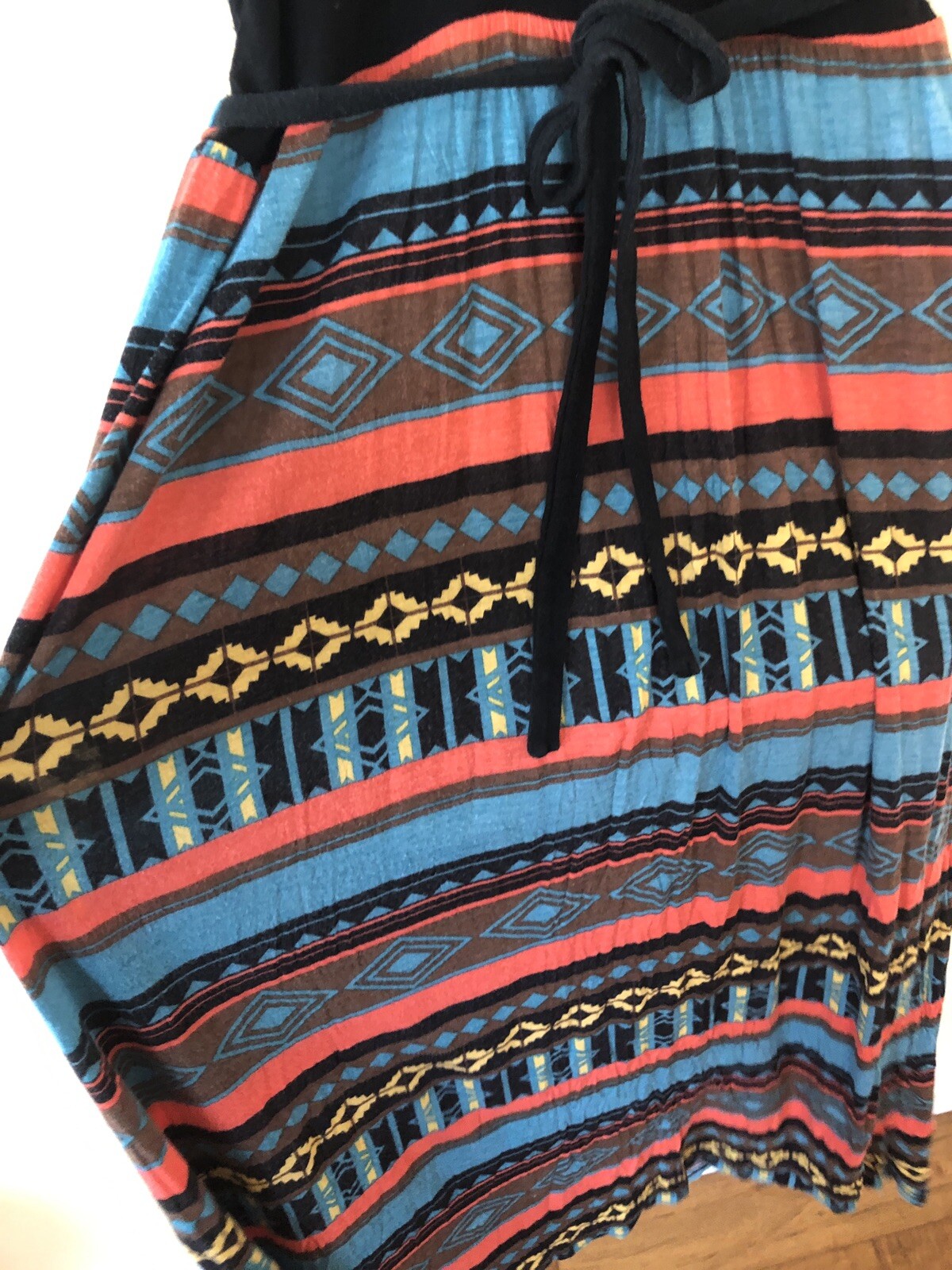 Y2K Vintage Papaya Boho Fairy Grunge Halter Top Maxi Dress Aztec Print Black M