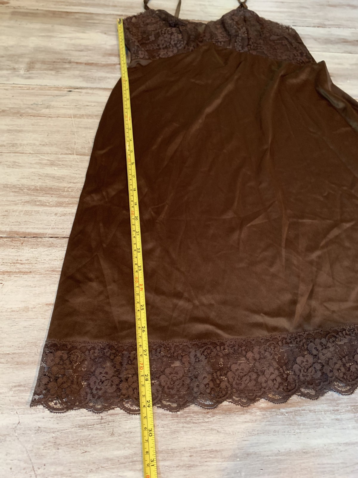 Vtg Van Raalte Chocolate Brown Nylon Full Slip Dress Lace Hem Fairy Grunge Sz 36