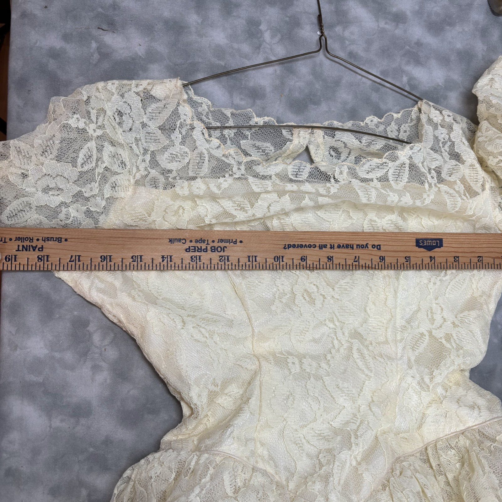1950s Vtg Ivory Lace Wedding Dress Tea Length Tulle Crinoline Rose Detail 💐👰 R