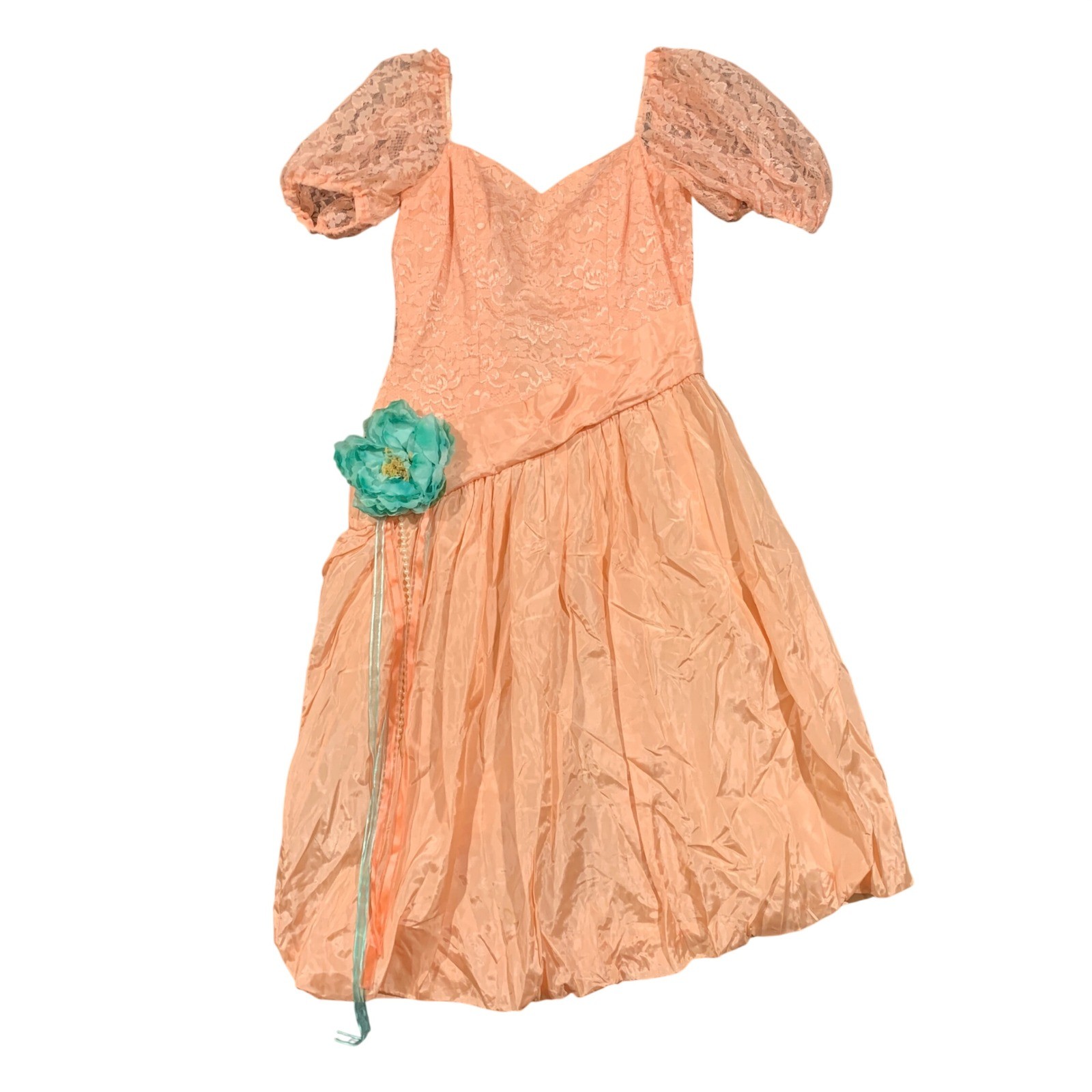 Vintage Prom Dress XS Peach Lace 80s Bubble Hem Party Costume NEEDS TLC READ!!!