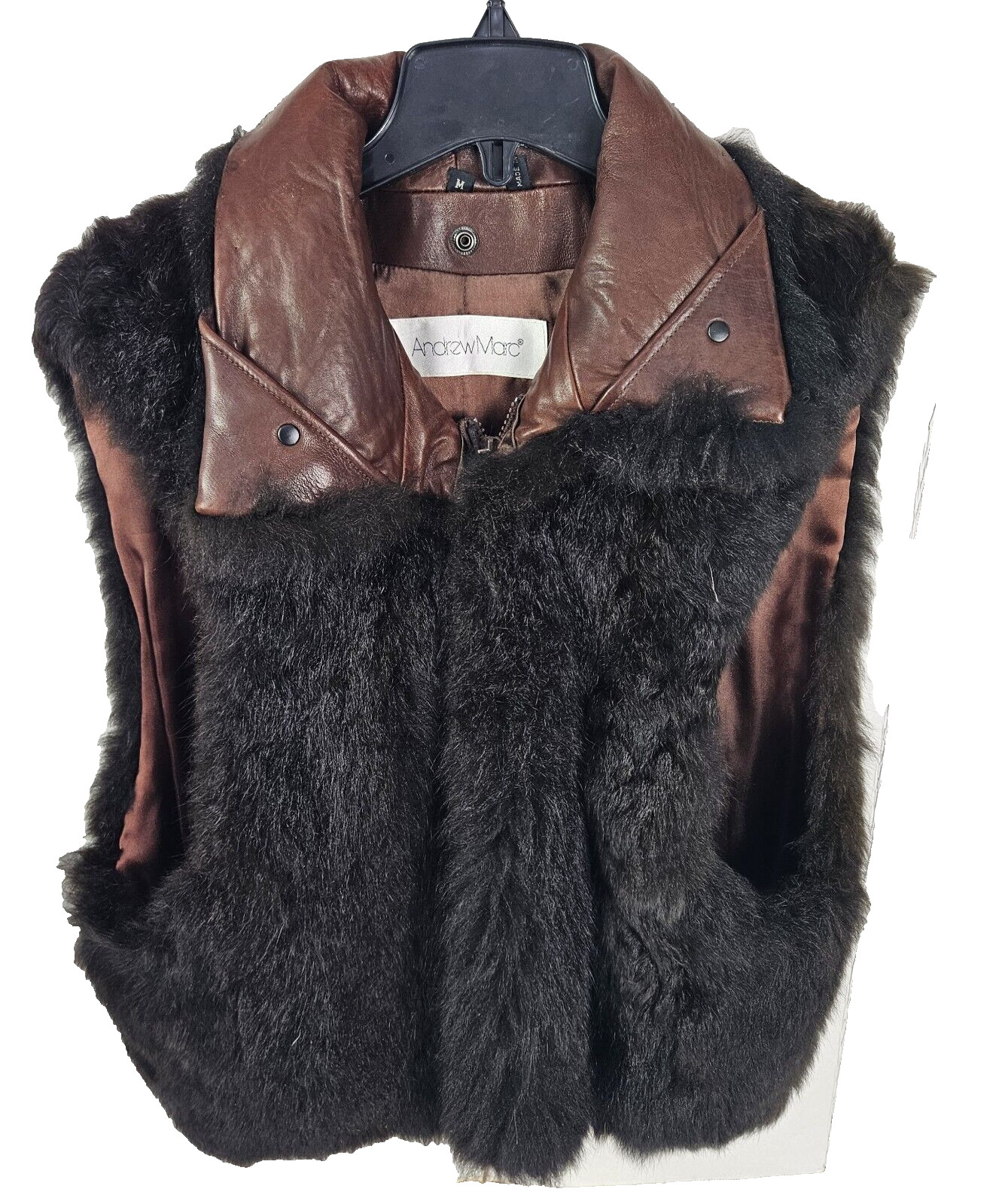 Andrew Marc New Zealand Opossum Fur Leather Collar Women’s Vest Size M