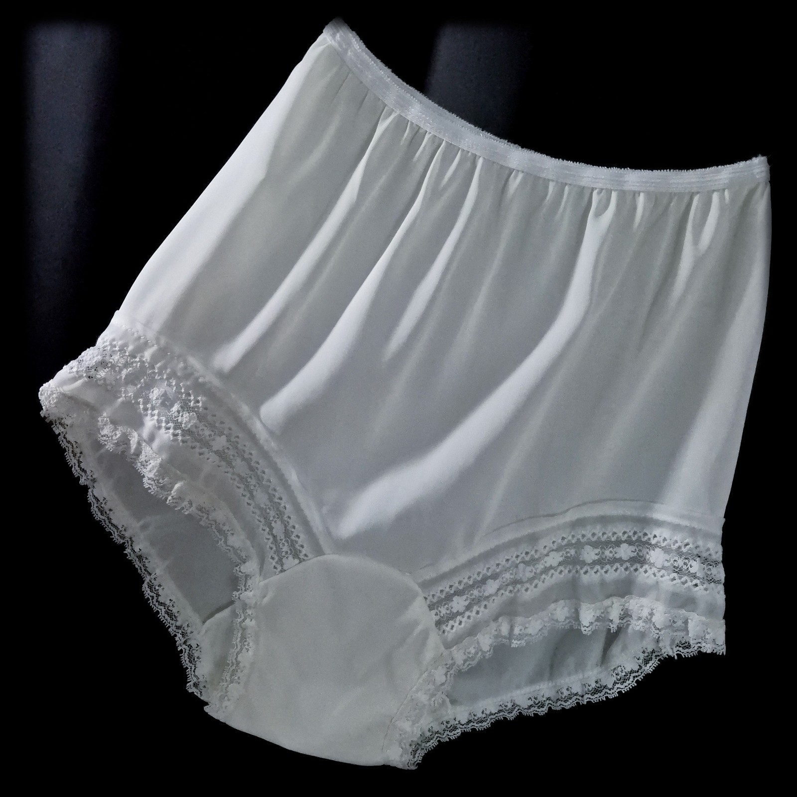 Vintage NYLON Mushroom Gusset GRANNY Panties SHEER Hi-Rise LACE Underwear ~ S/M
