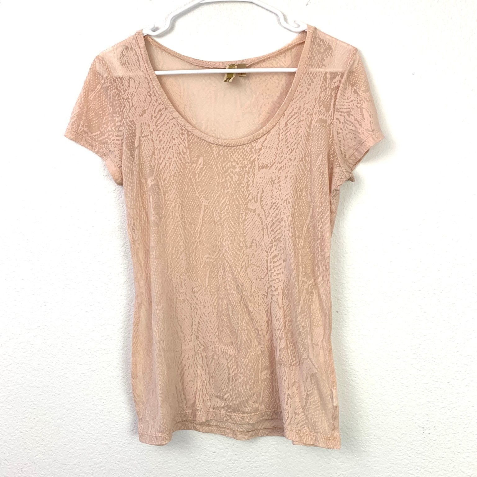 Y2K BKE Sheer Snakeskin Print Light Pink Gold T-Shirt Women’s L Canada Layering