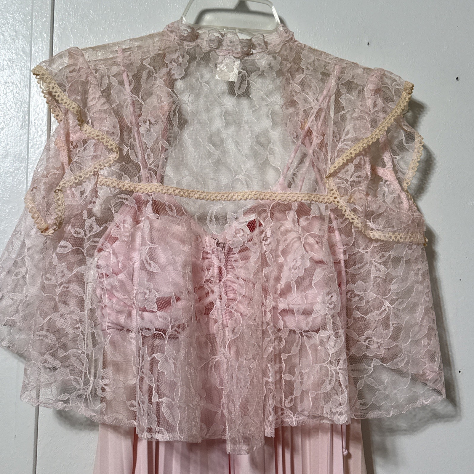 VTG Babydoll Pleated Dress Gown Size 7/8 pink Sheer Cape Bridesmaid Fairy