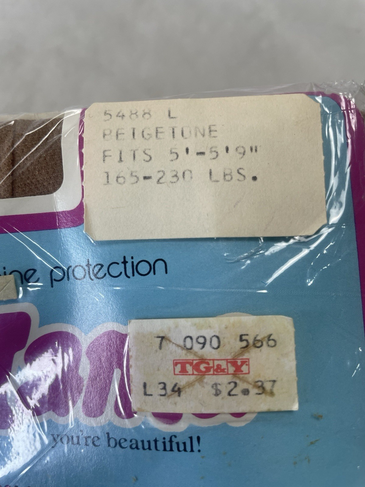 Big Mama Vintage Beigetone Pantyhose Large 5′-5’9″ 165-230lbs. 5488 New
