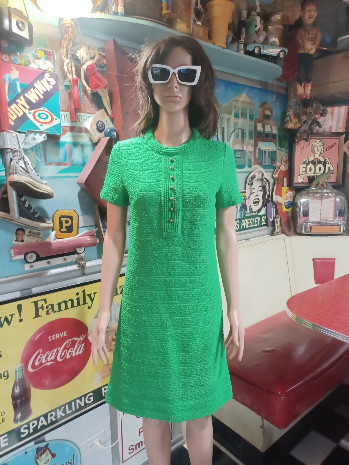 True Vintage Mid-century 1960s 1970s Polyester Double Knit Dress Mod MCM S/M