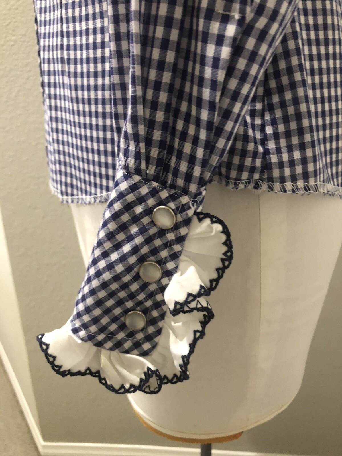 H Bar C California Ranch Wear Vintage 1970’s Blue Check Blouse sz S/M