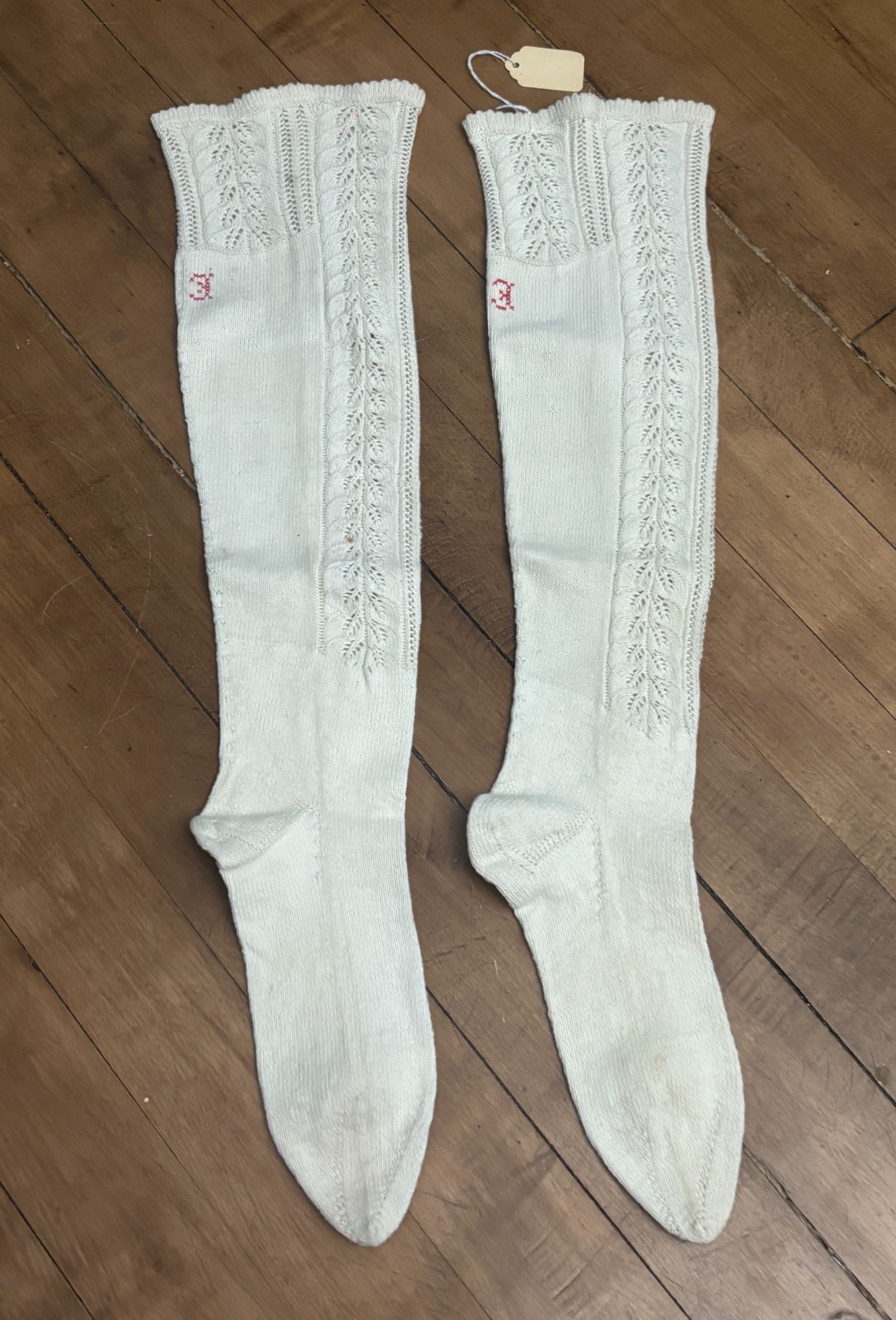Fancy Hand Knit Victorian Antique Stockings Socks