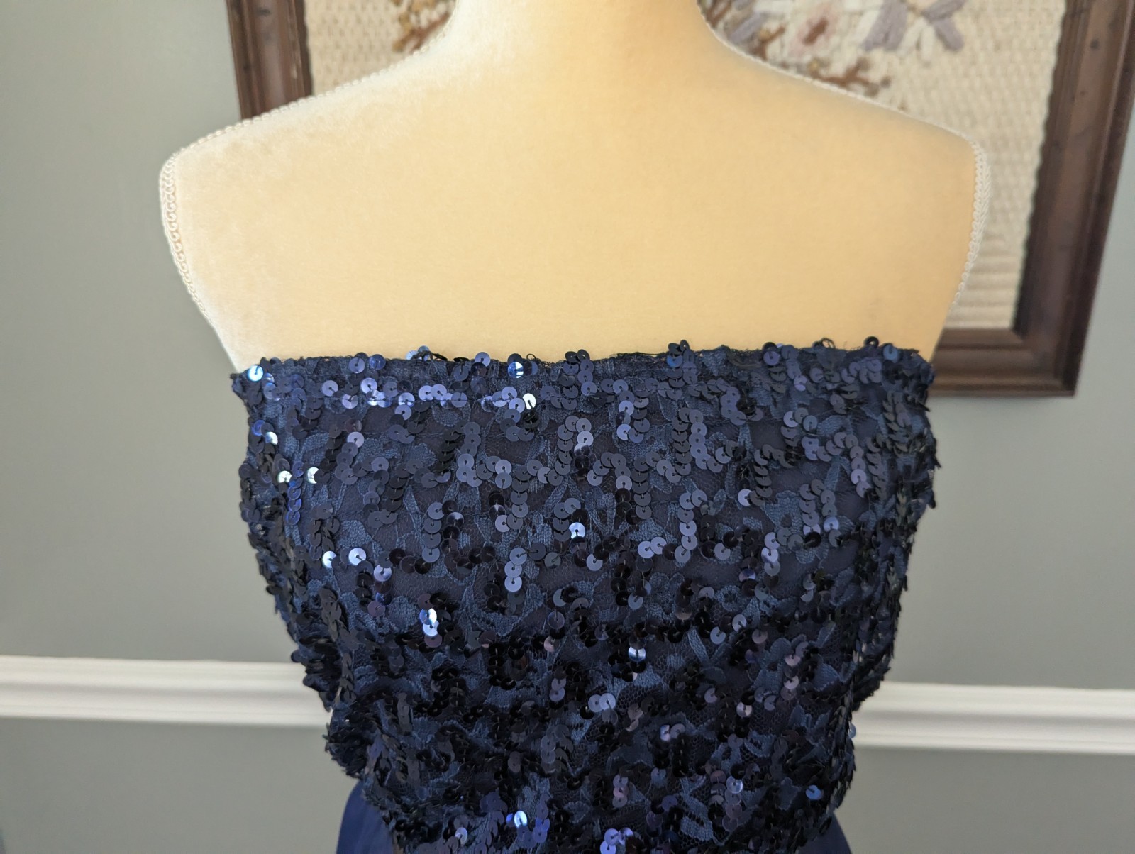 Vintage 70s Frere Jacques Navy Metallic Sequin Glitter Disco Tube Top Strapless