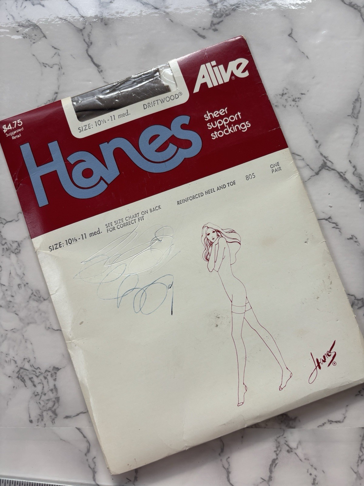 1PR VINTAGE HANES ALIVE RHT SUPPORT SHEER NYLON STOCKINGS 10 1/2-11 Driftwood