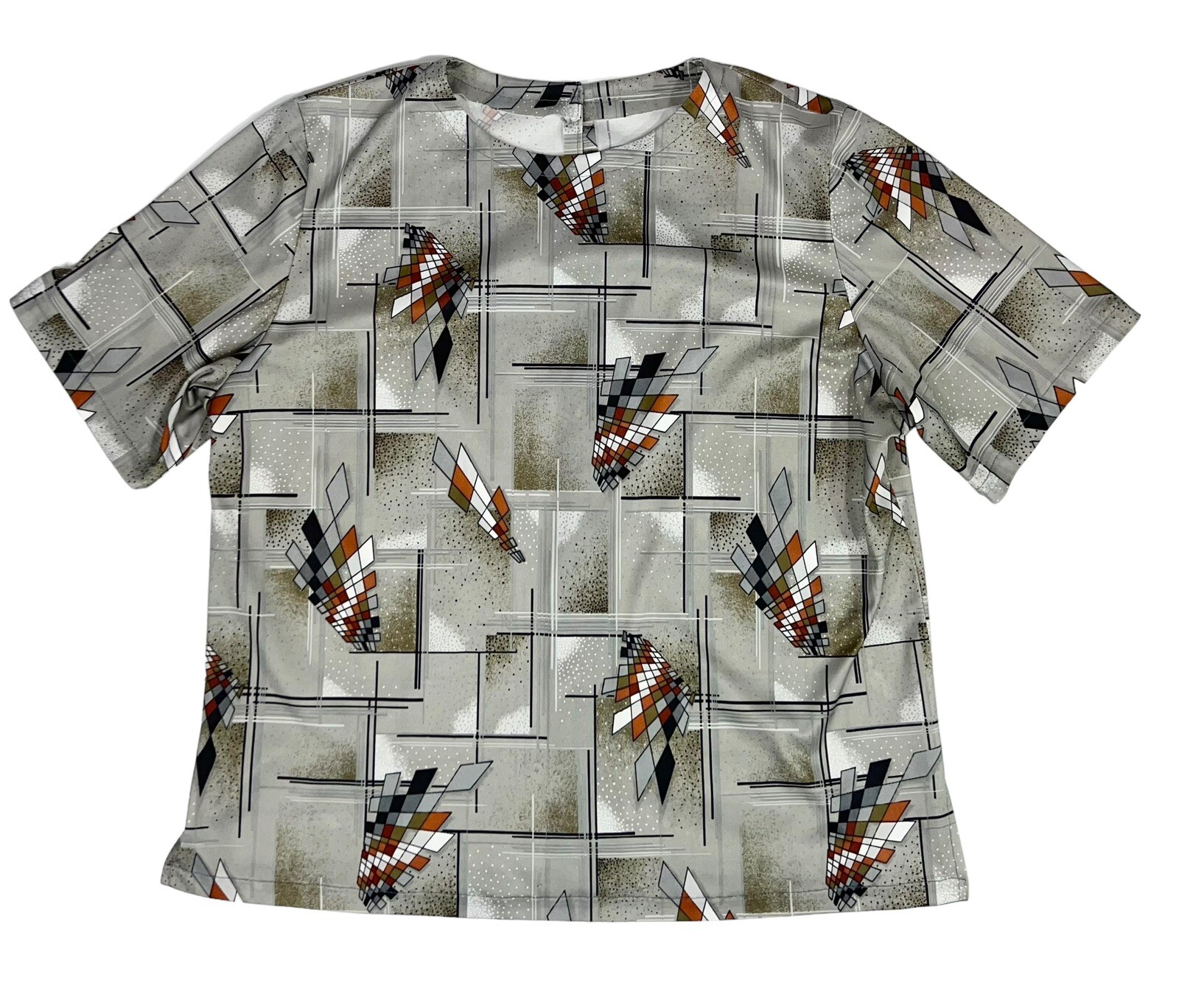 1970s POLYESTER DISCO SHIRT GEOMETRIC MOD OP ART RETRO VINTAGE GROOVY Women’s L