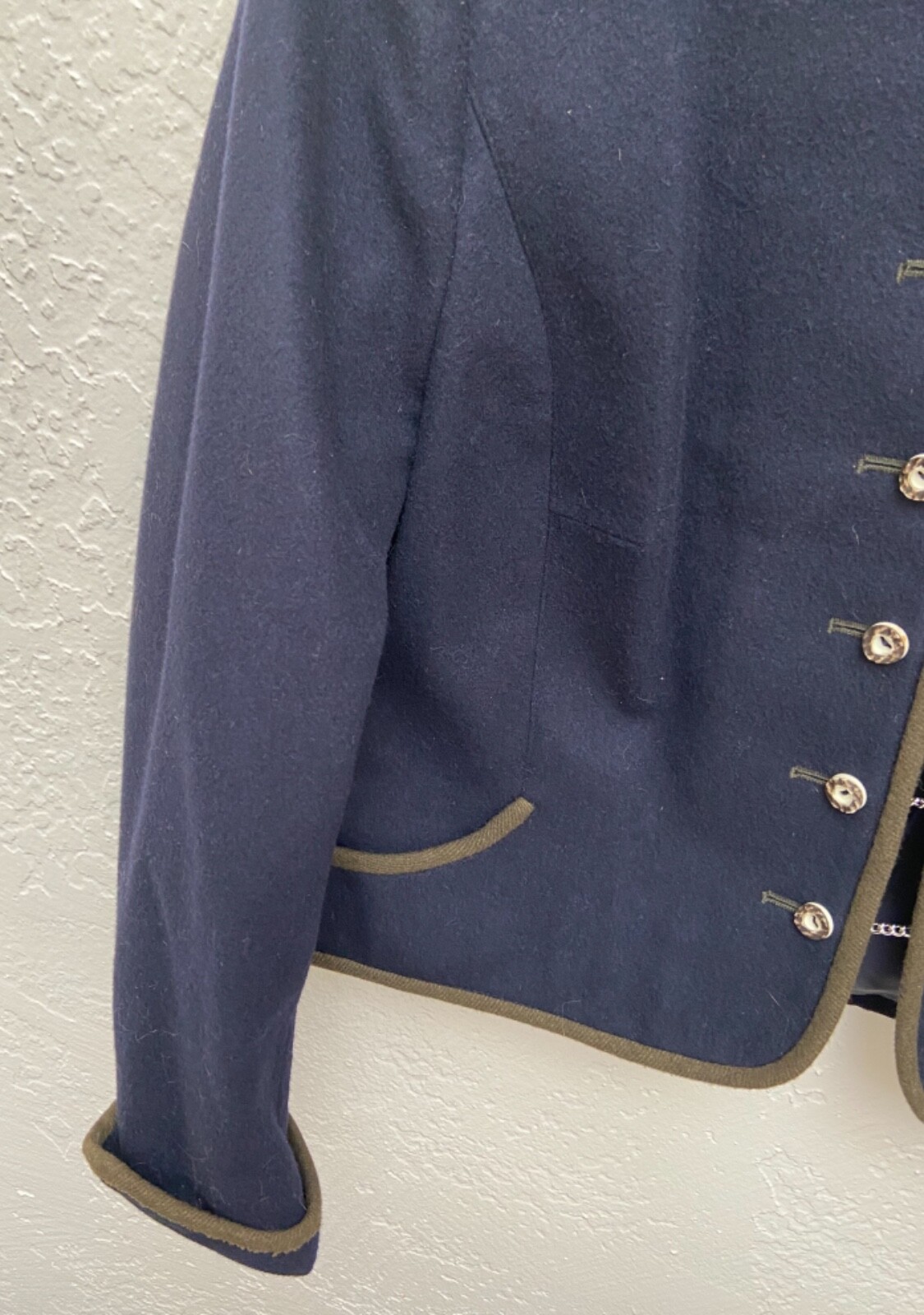Garmischer LODEN Navy Wool Blazer Jacket Chain Buttons Bavarian Wool sz 46