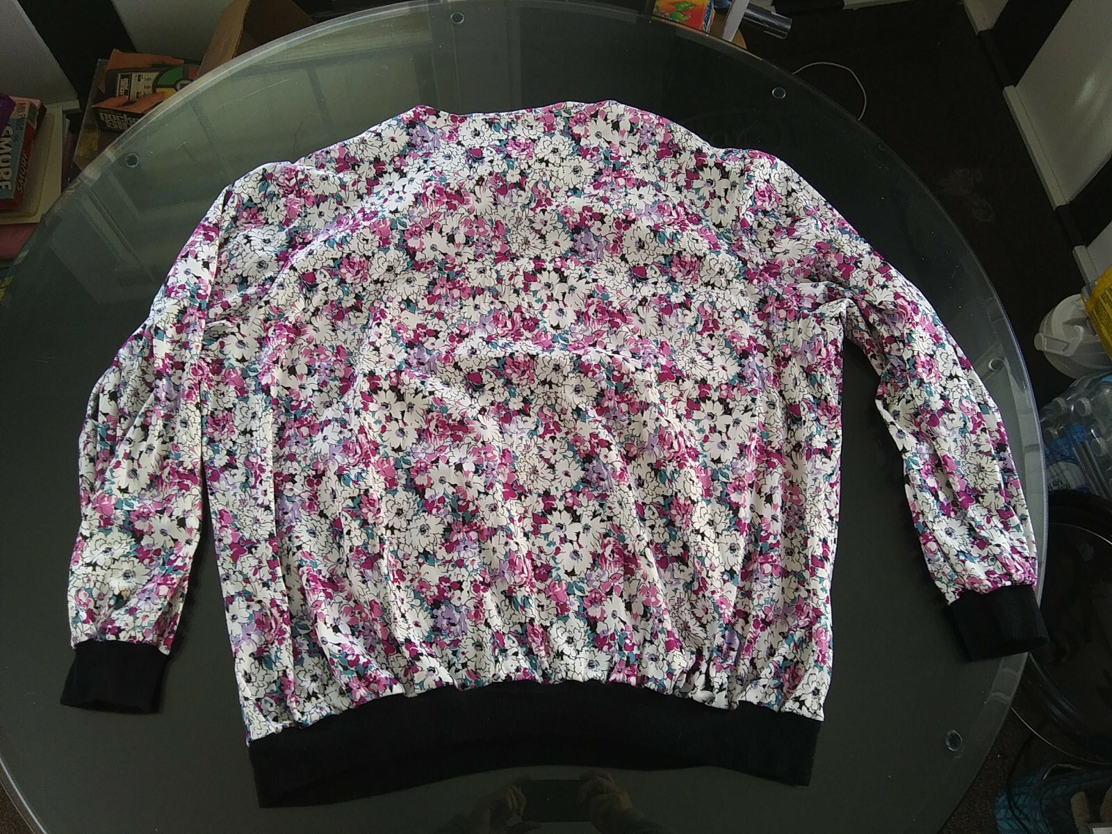 VTG 80s USA made Women Plus Size Top 24W 26W Purple Flowers Long Sleeve