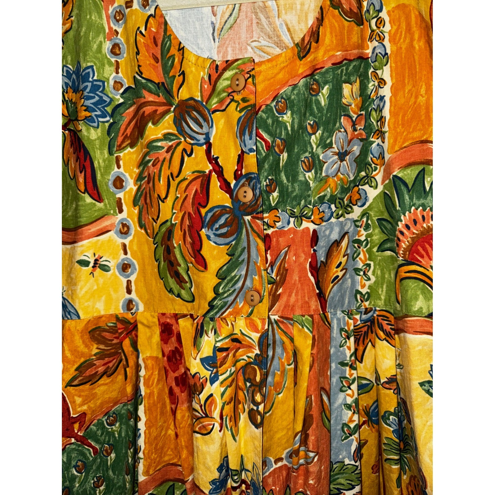 Vintage Walk of the Bay Safari Giraffe Print Cotton Midi Dress Yellow Large USA