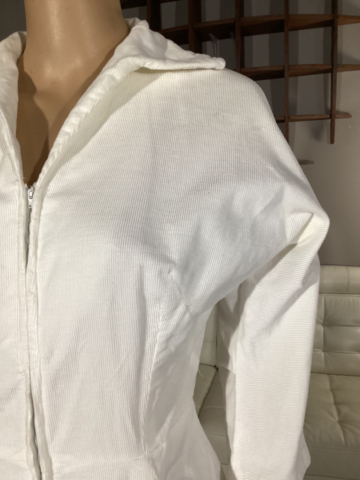 Vintage 1950’s White Corduroy Jumpsuit Rockabilly Metal Front Zip Pockets