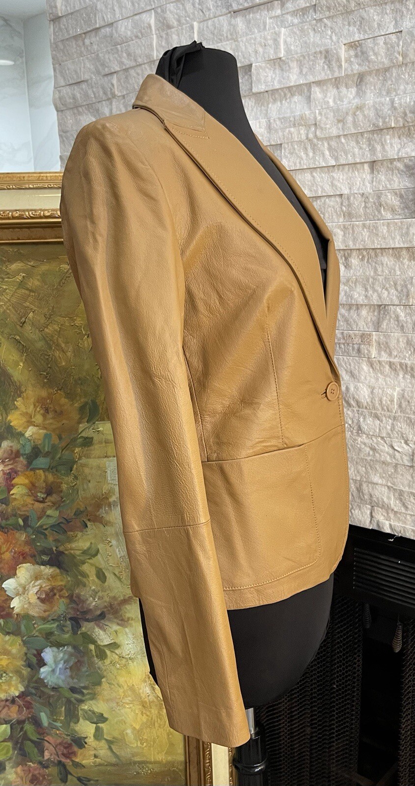 90s Y2K Rampage Camel Brown Leather Blazer Jacket Size Large Vintage