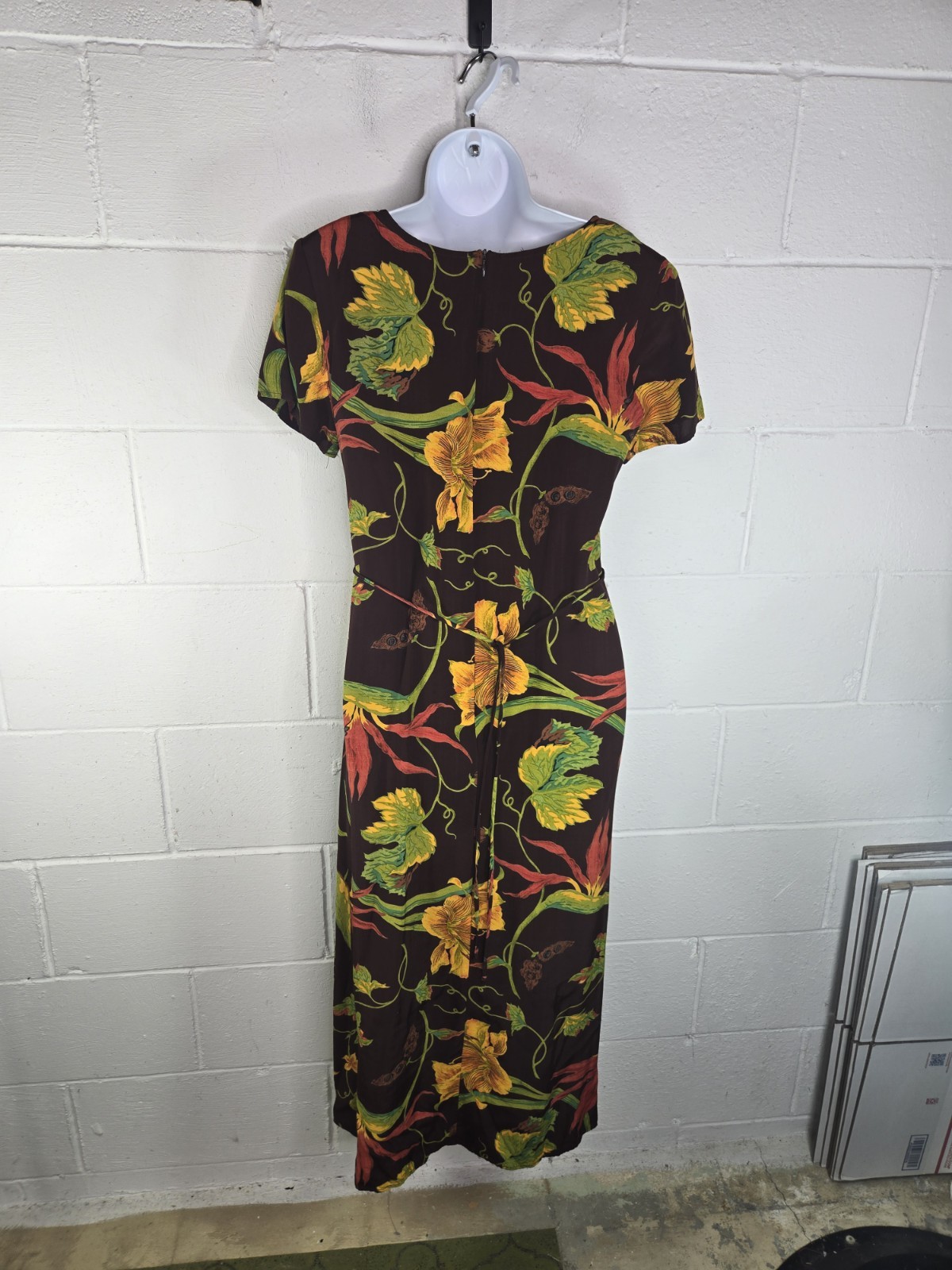 Vtg 90s K.C. Spencer Brown Floral Tropical Long Midi Dress Grunge usa