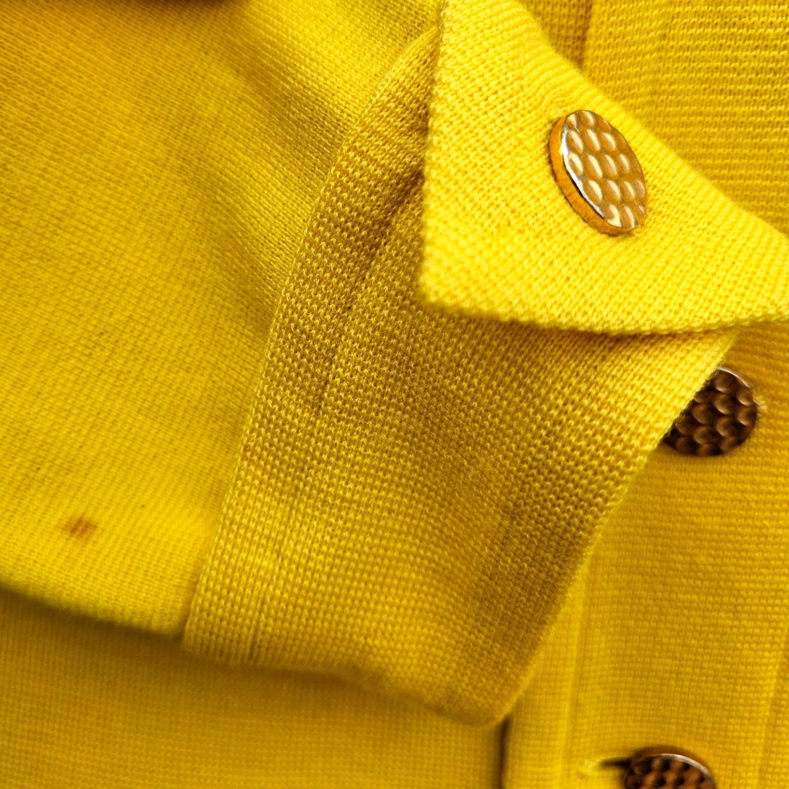 Mod Italian Designer Avagolf Yellow Wool Doubleknit Dress 60s 70s Moth Holes