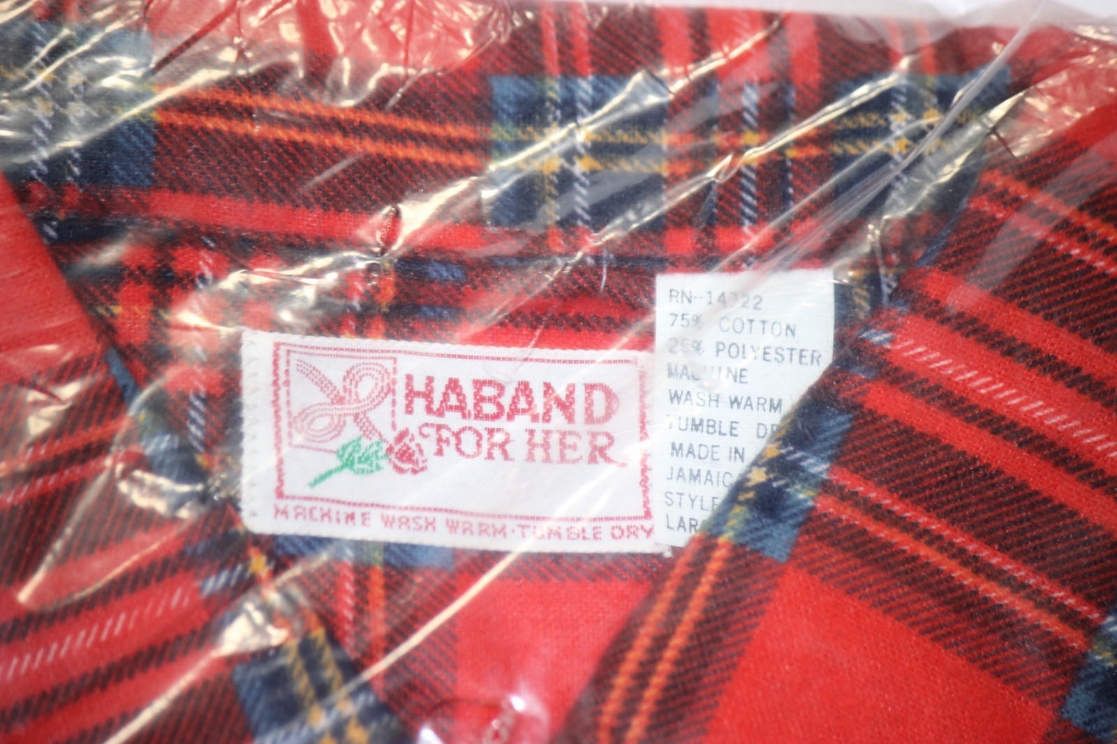 NIP Vintage 70’s 80’s Haband For Her Red Plaid Shirt LARGE Jamaica NEW