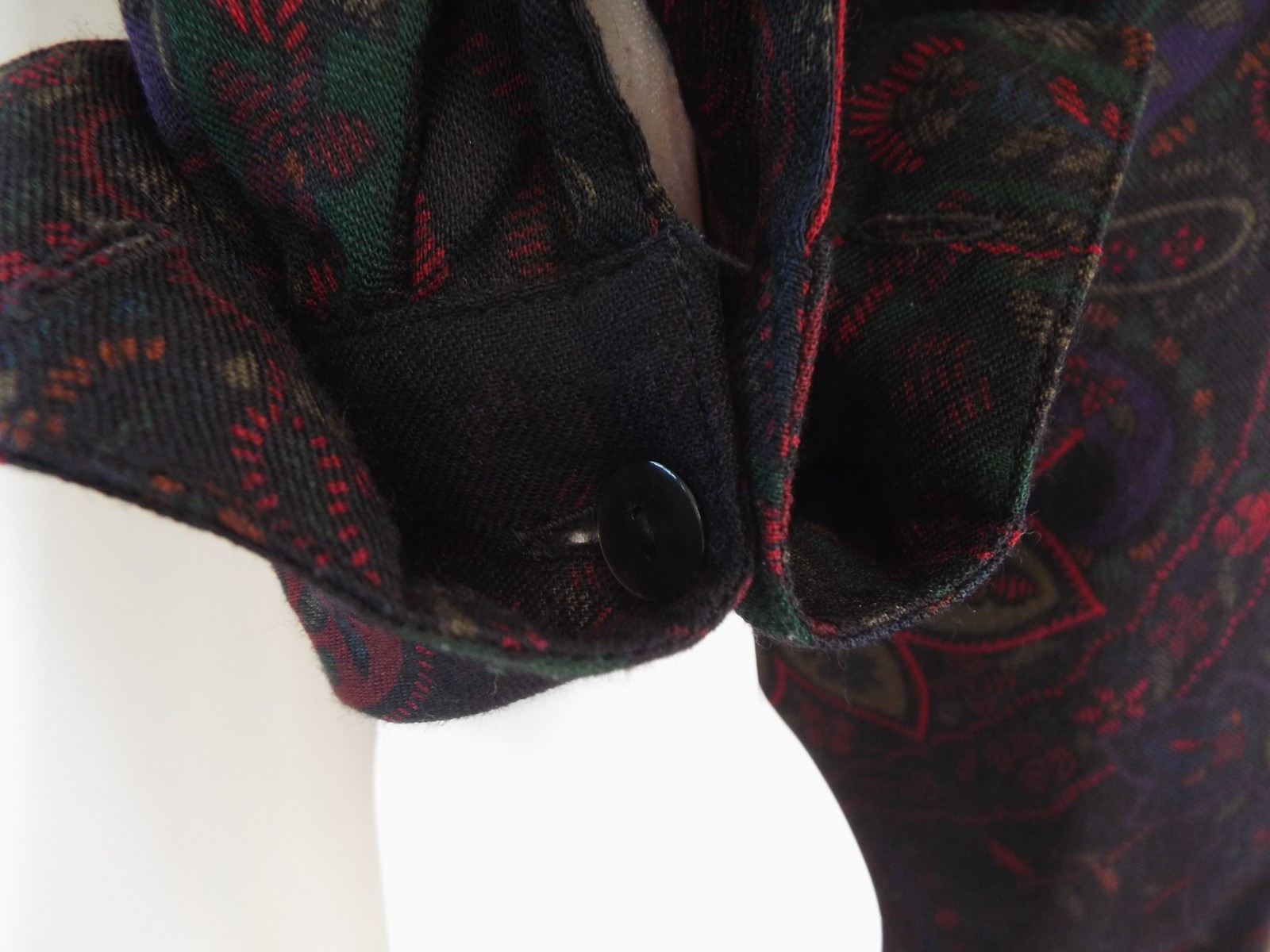 Vintage 1980s KENZO Paisley Wool Dress French Cuffs Pussybow Pockets Sakowitz