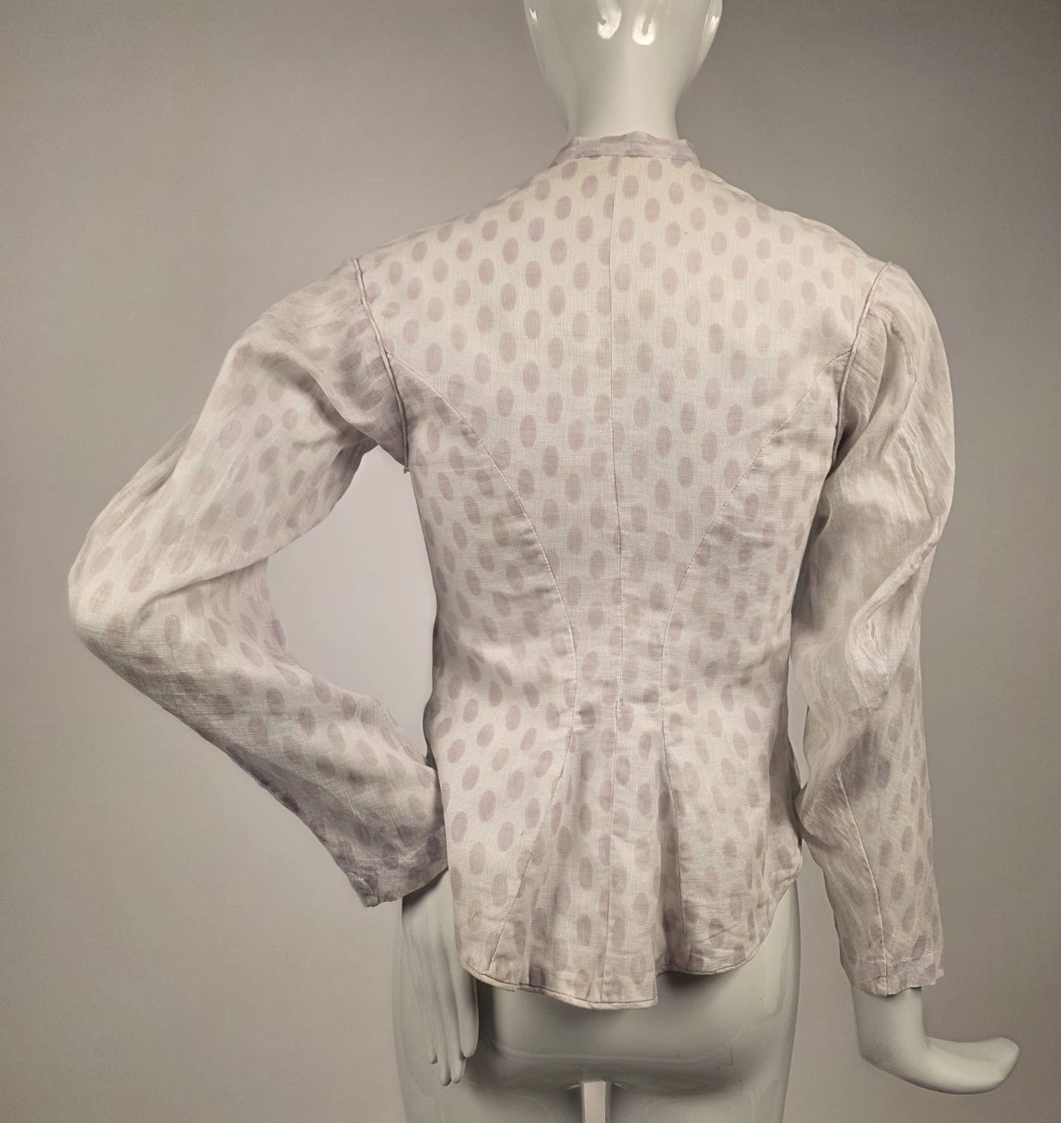 VICTORIAN 19TH C OVAL DOT MUSLIN BUSTLE BACK BODICE W WATCH POCKET