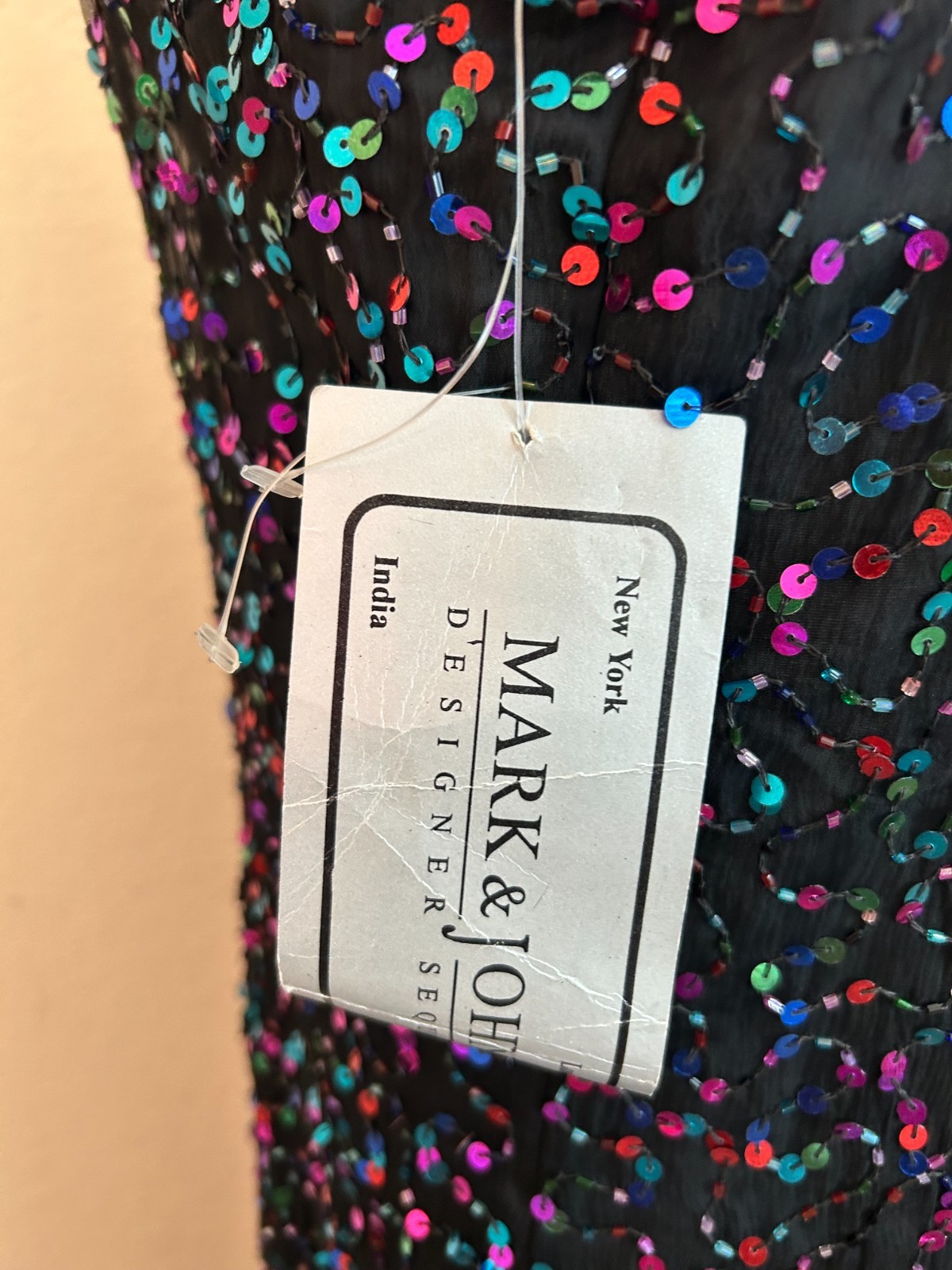 Mark & John 80’s/90’s Multi-Color Sequin 100% Black Silk Vintage Dess