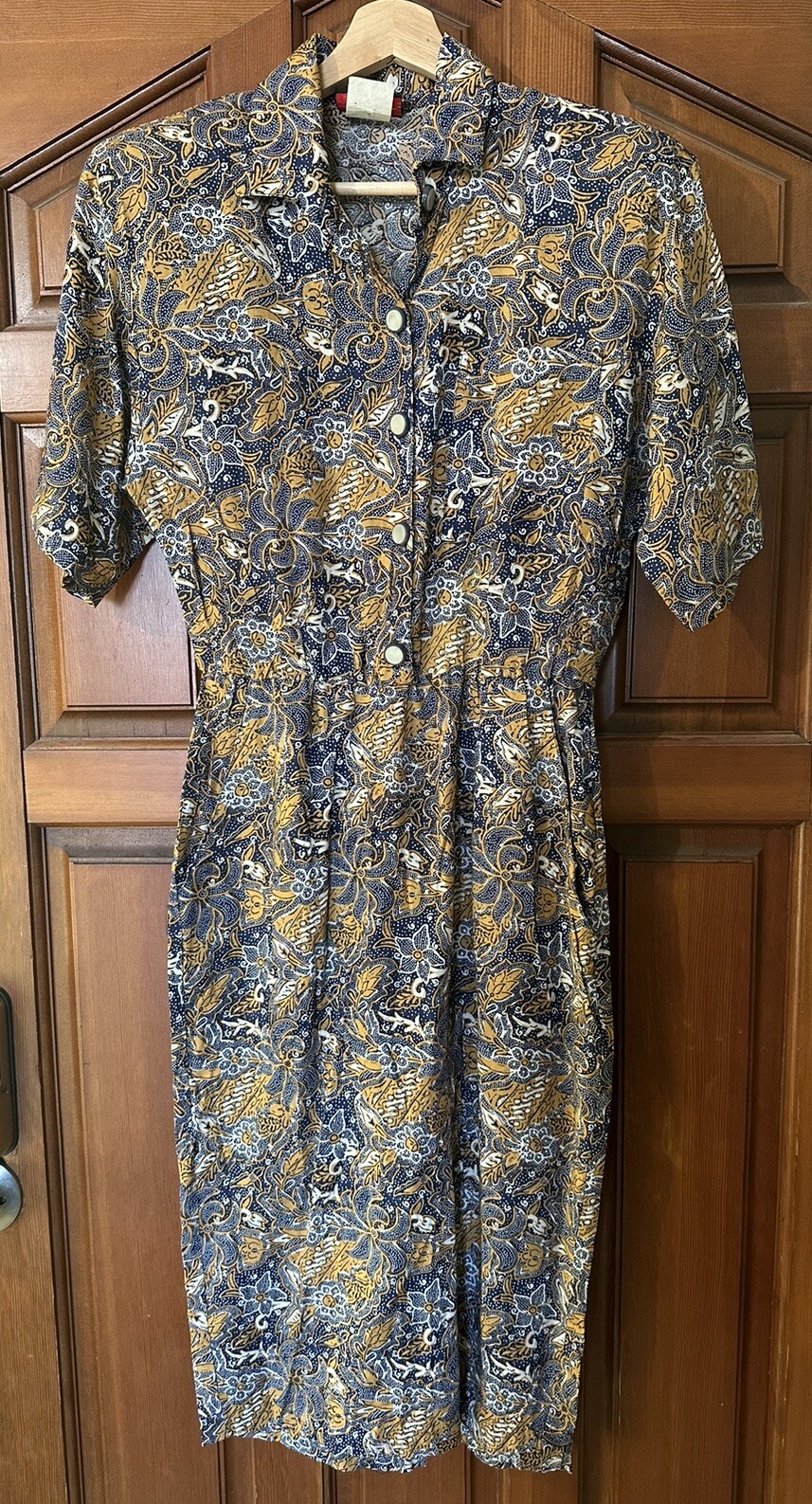 Vintage 80s Does 40s Hearts Midi Wiggle Pencil Dress Rayon Navy Gold Size 4 Or 6