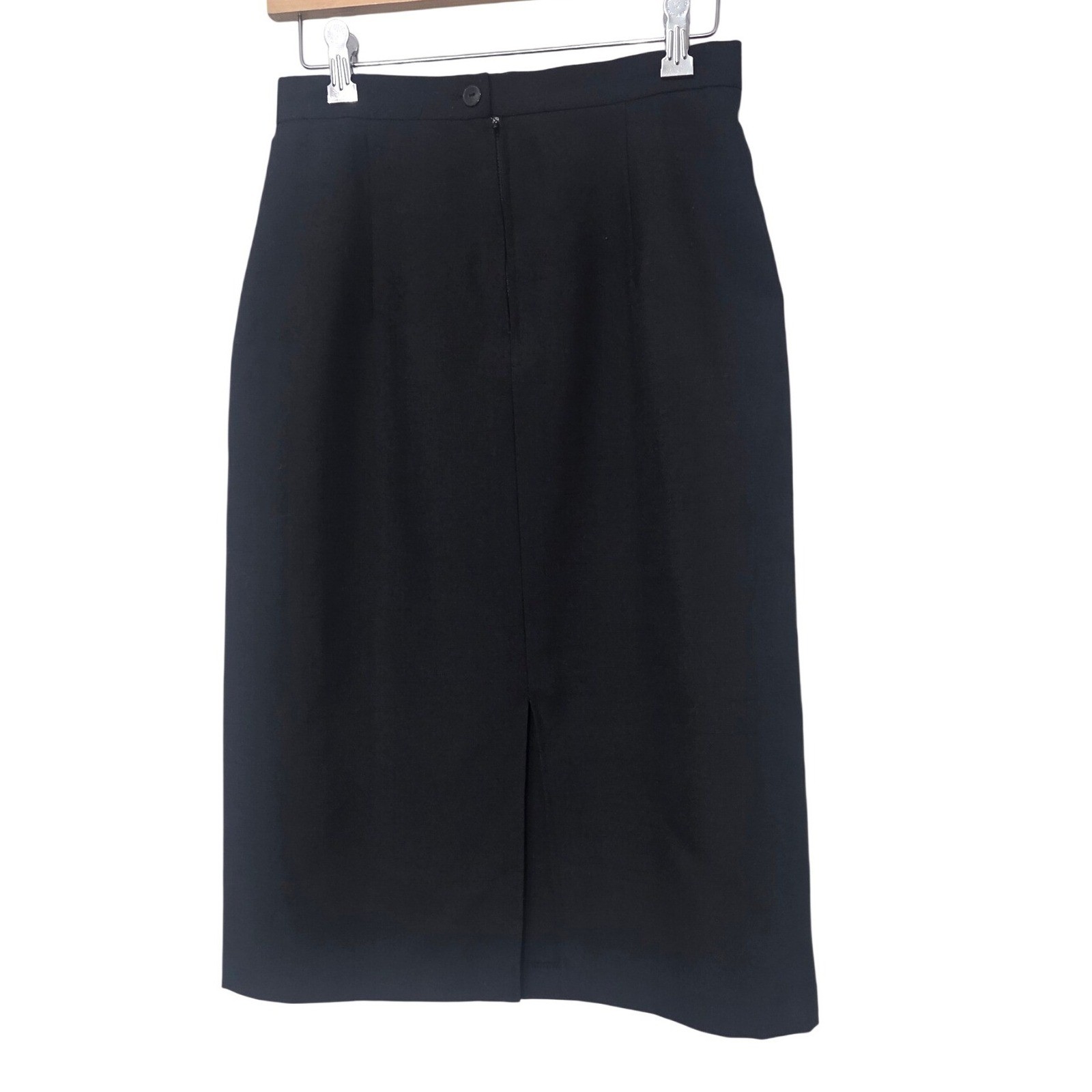 Vintage Black Pencil Skirt Tailored Midi High Waist Office Career Size XS W26″