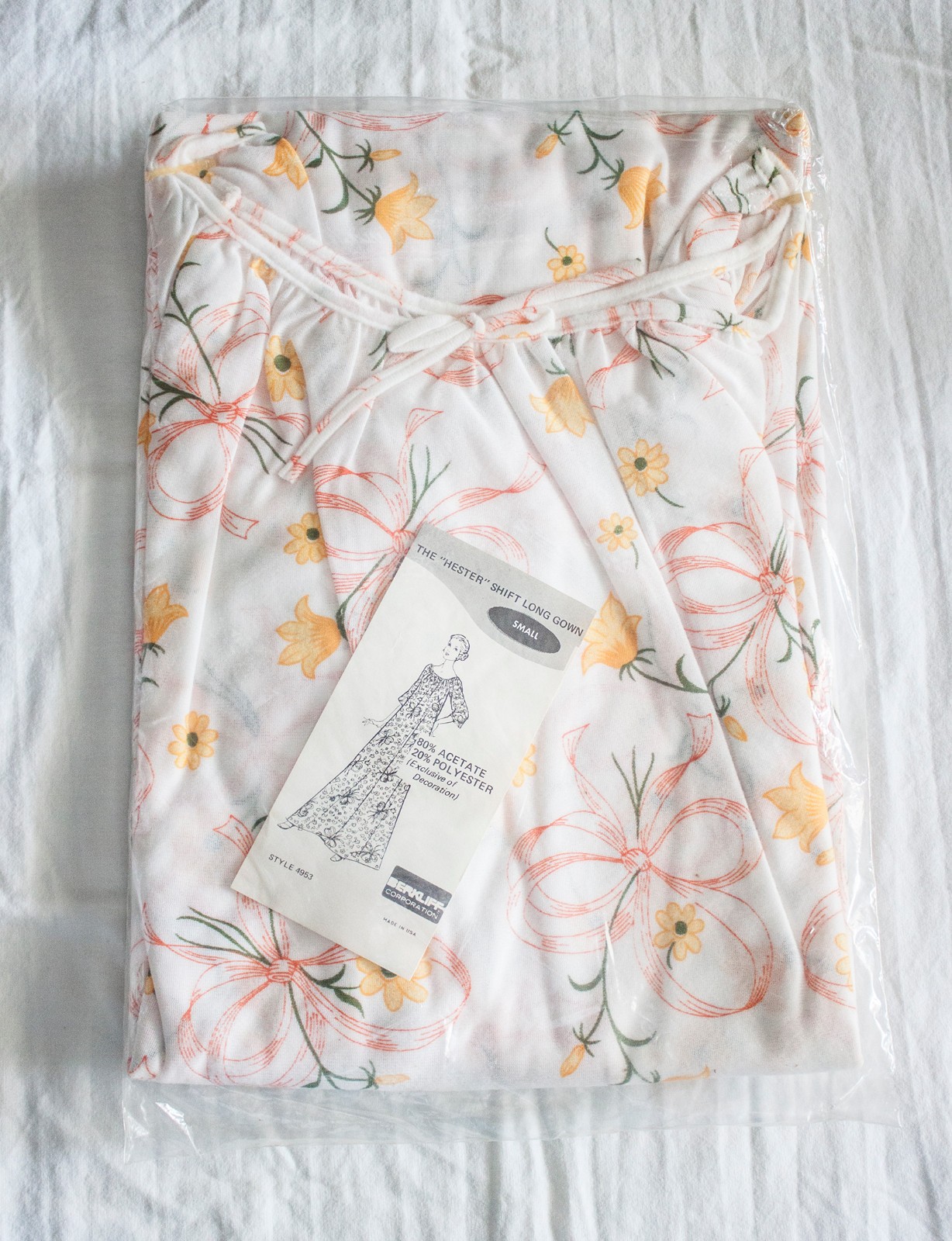 Vtg 60s White Floral Shift Nightgown Berkliff Nylon Dress Pajama Gown NIP