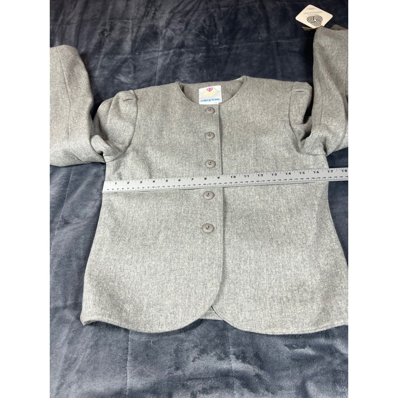 College Town Wool Suit Set Vintage Gray Blazer Skirt Set Size 5/6 NWT