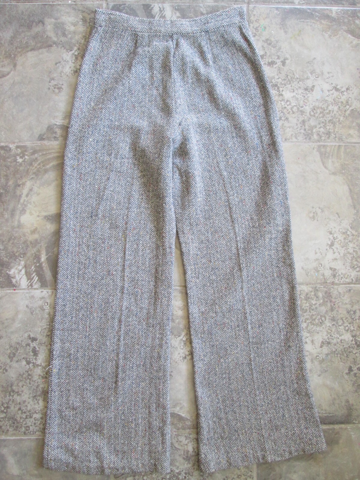 Vintage Women’s Pants 28×30 Wide Straight Leg High Rise Gray Wool Handmade
