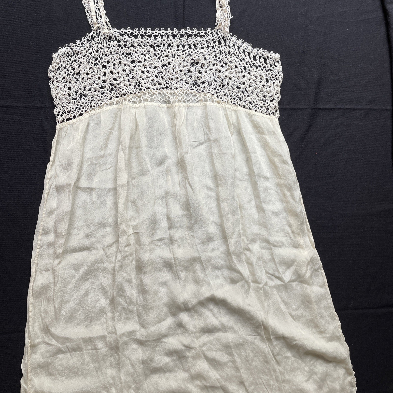 Vintage Ivory Silk Slip With Tatted Lace And Yoke