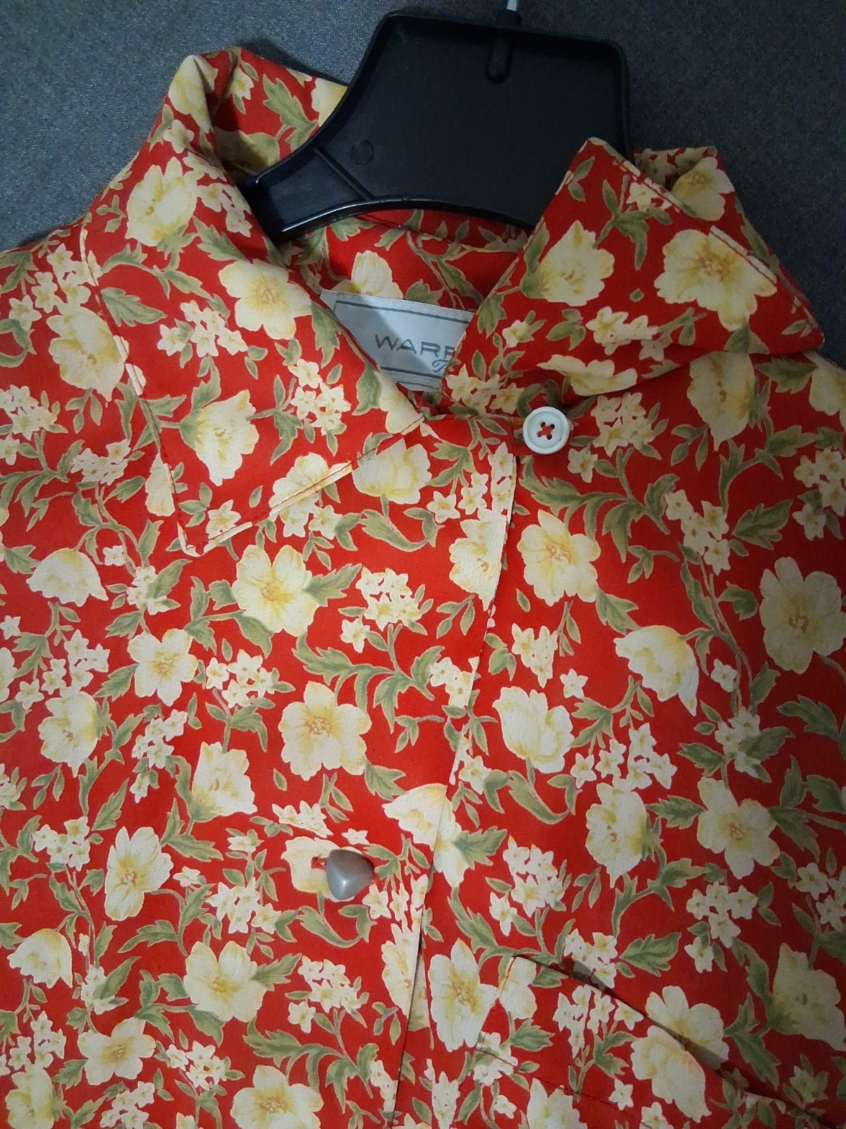 Vtg Warren Saks Fifth Ave Long Dress 10 Floral Buttons Relaxed A-line Short Sl.