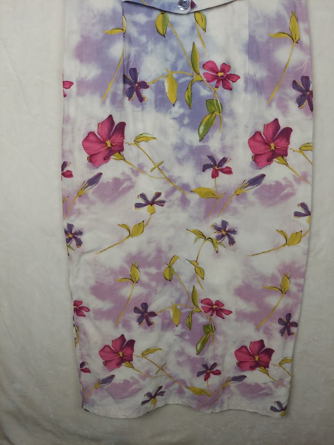 VTG 90s Carol Anderson Maxi Dress Womens 10 Floral Silk Linen Button Down Front