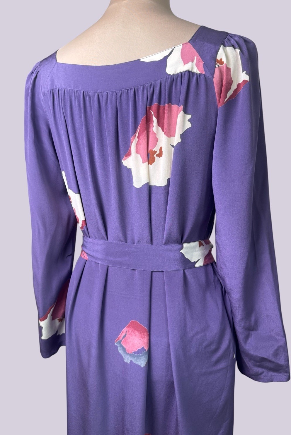 Nora Noh VIntage Silk Hawaiian Mumu Hostess Gown Purple Floral Resortwear Boho