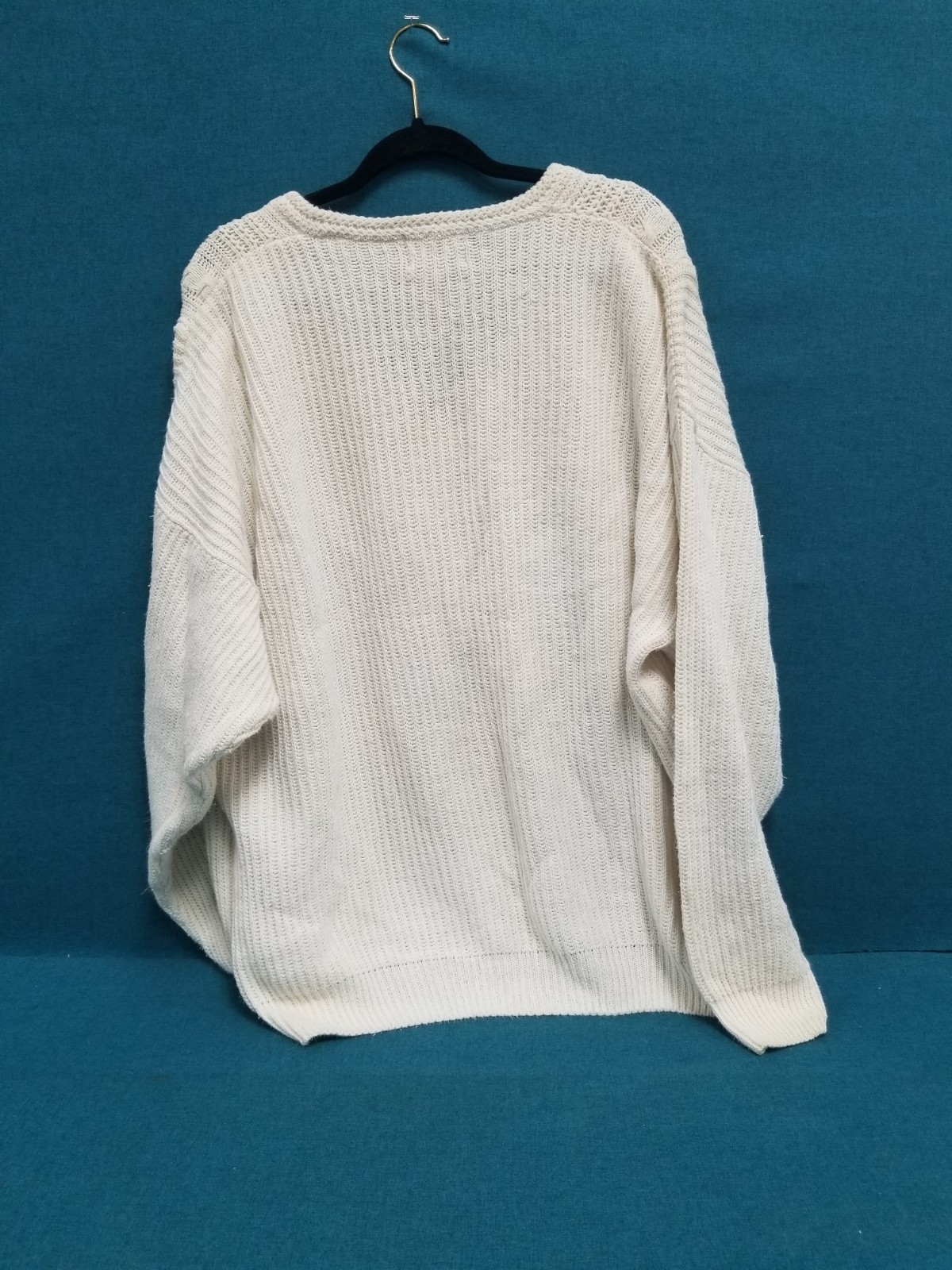 VTG Etchings Cream Cable Knit V-Neck Cotton Blend Sweater Size XL