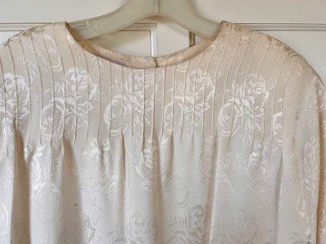 Jack Mulqueen Vtg 80’s Evening Dress Sz 8 Ivory Floral Jaquard Silk Drop Waist