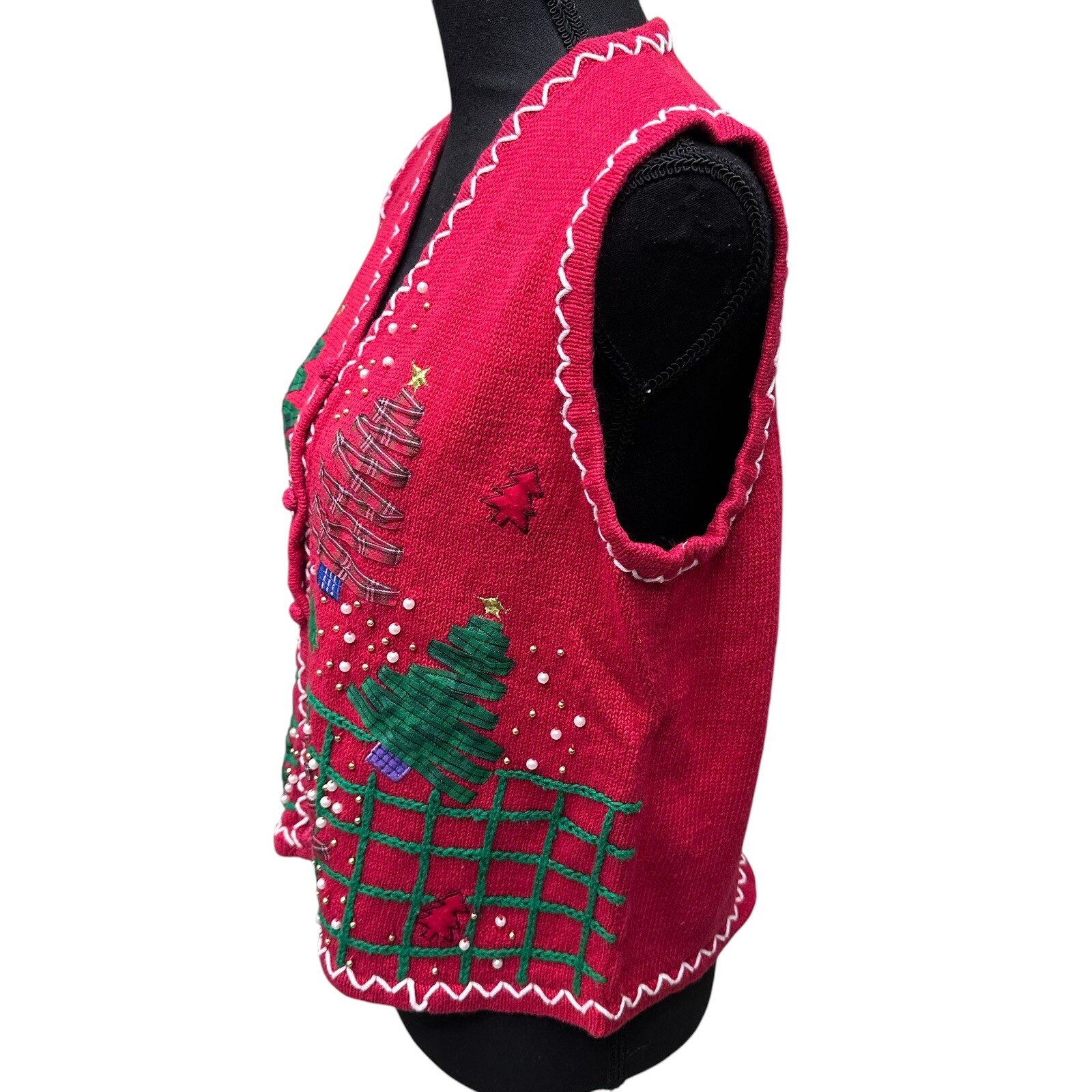 Designer Original Studios Large Vintage Christmas Tree Embroidered Red Vest
