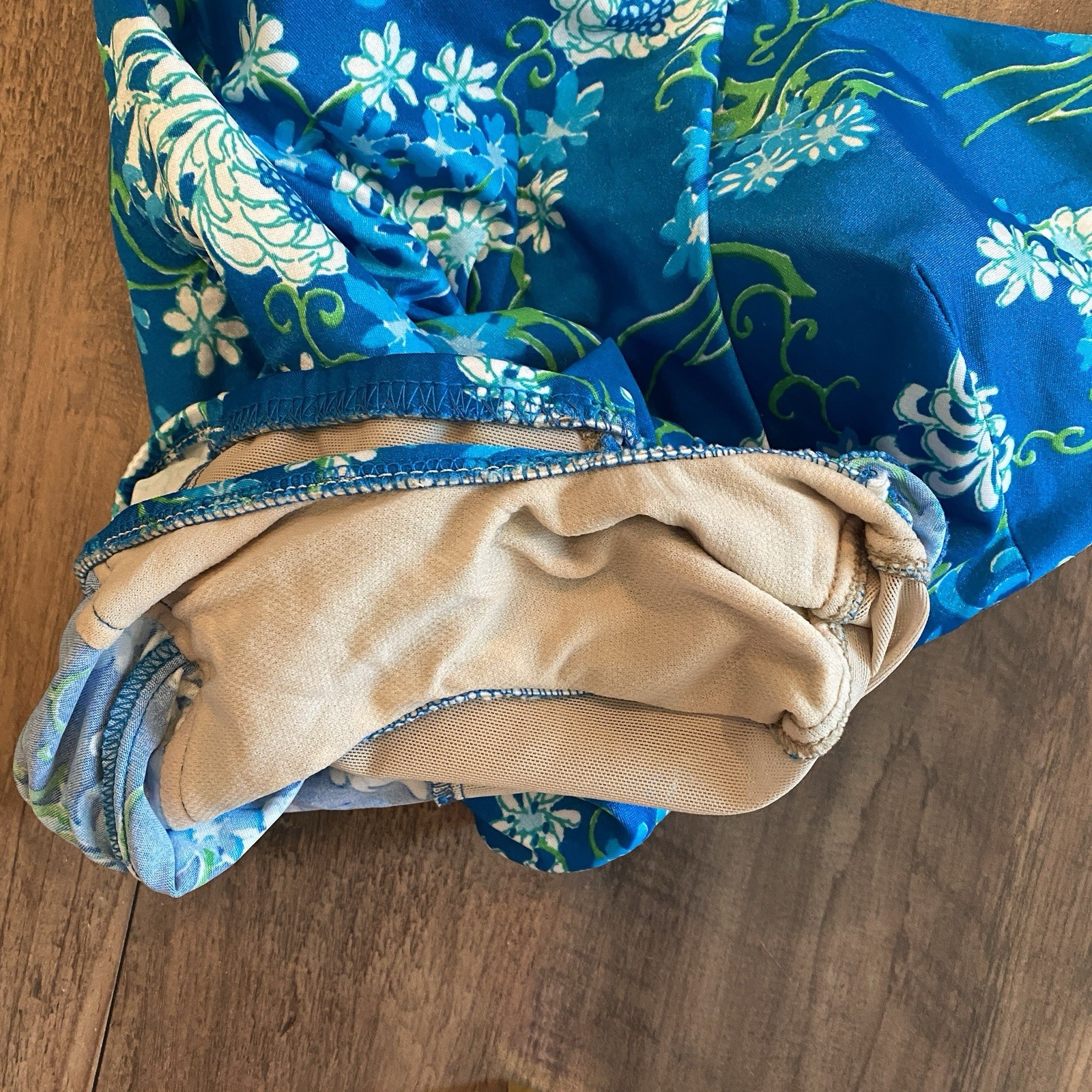 Vintage Mid Century 1960s Pin Up One Piece Aqua Blue Floral Swimsuit Size 34B
