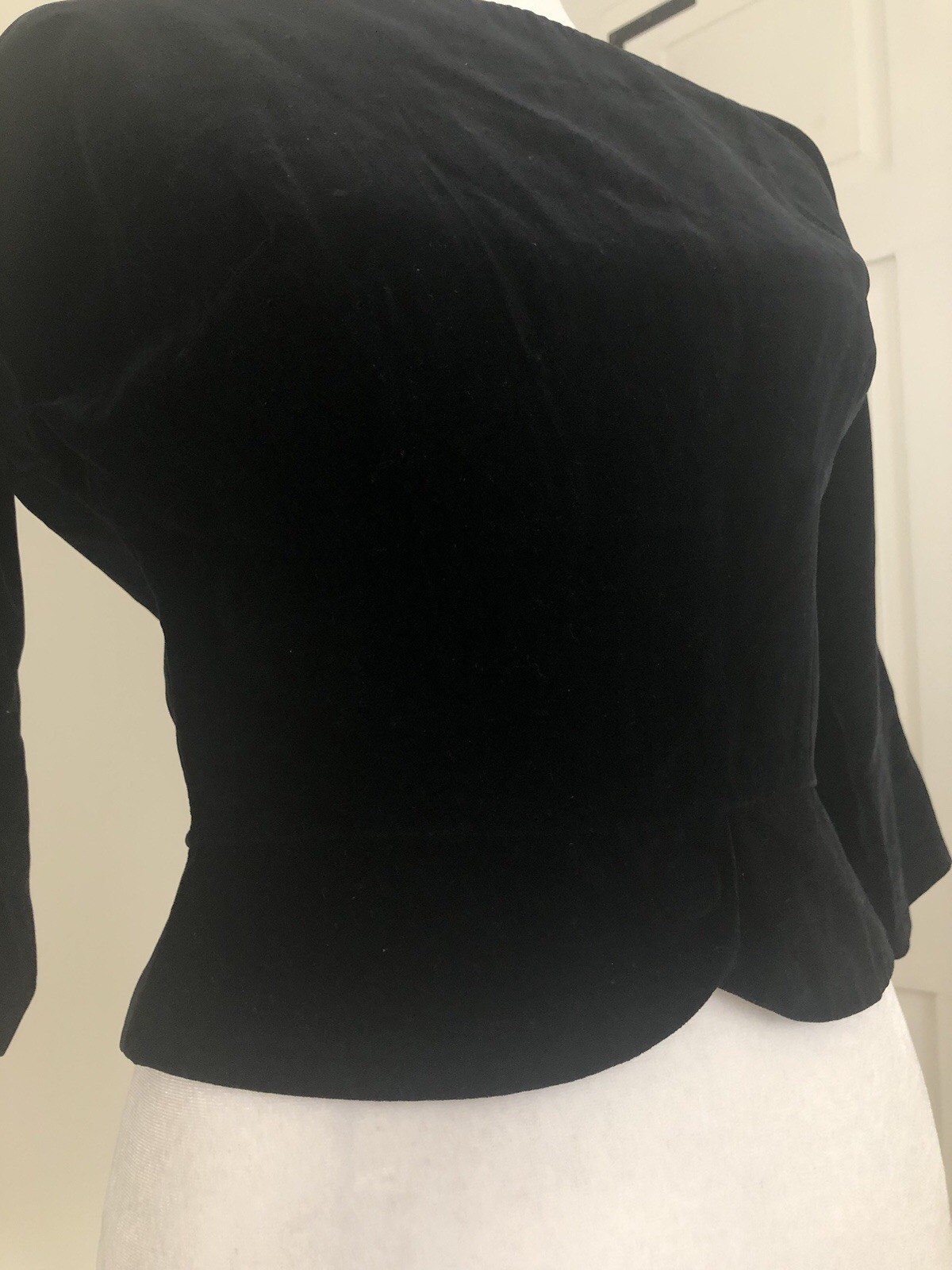 Vintage 1950s 60s Blouse Top XS S M Black Velvet Off Shoulder Gothic Union Label
