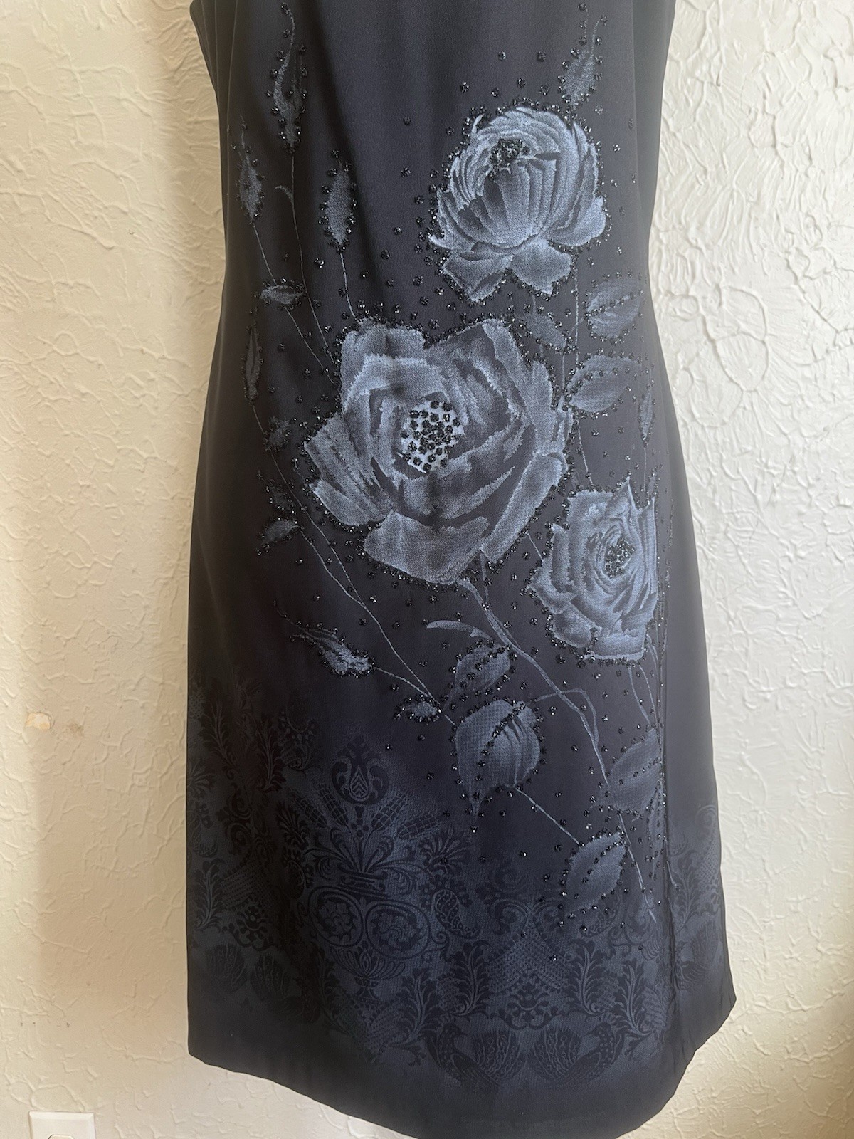 Vintage CDC Black Rose dress embellished square neck size 8 Y2K Grunge Goth