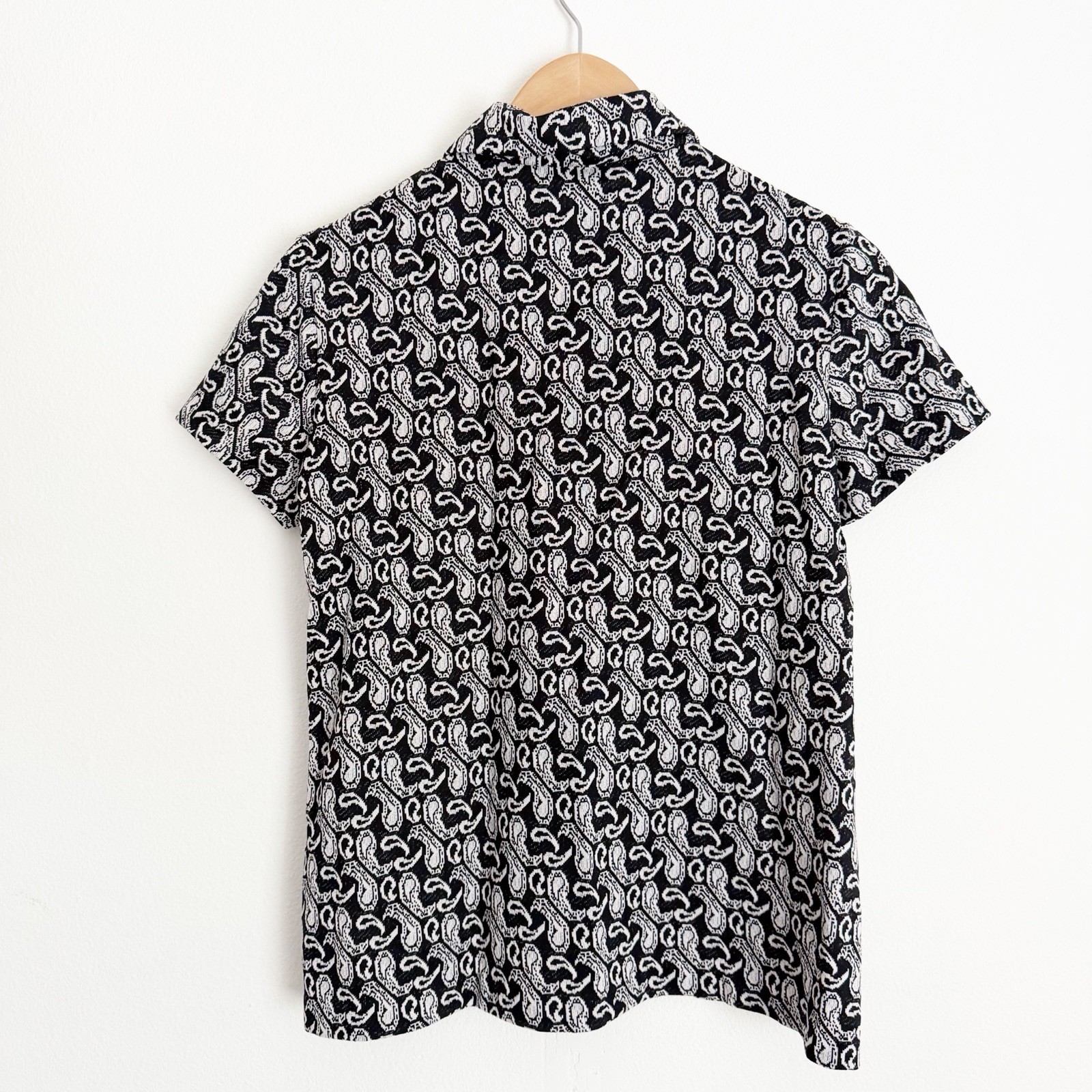 Alex Colman Vintage 70s Black & White Paisley Button Up Shirt Mod Women’s Size M